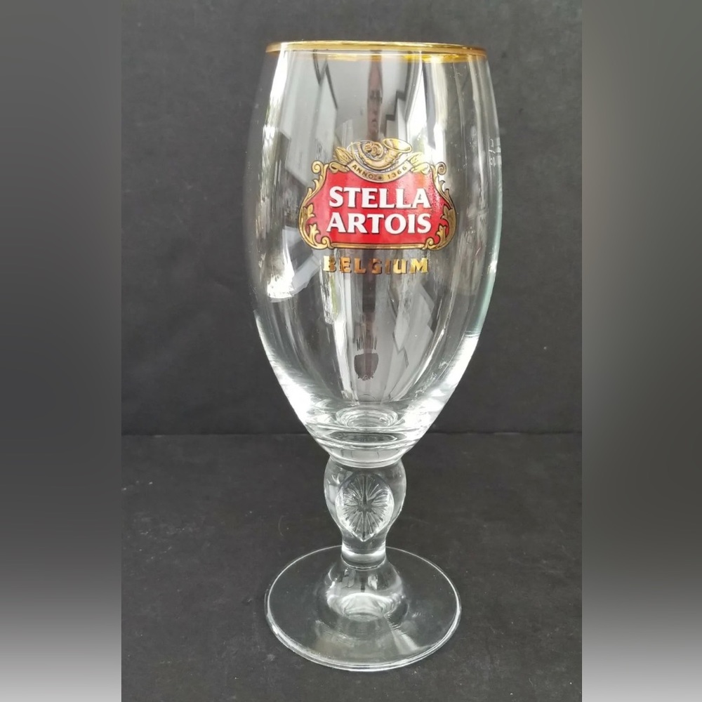 Stella Artois (Belgium) 40CL (13.5 oz) Chalice Stem Beer Glass with Gold Rim